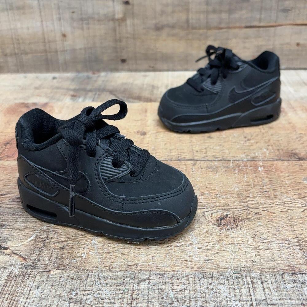 Nike Air Max 90 Shoes Boys Toddler Size 4C 19.5 Black Leather Athletic Sneaker